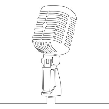 One continuous line retro microphone vector