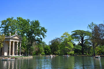 Rome,  pond of Villa Borghese and temple of Esculapio