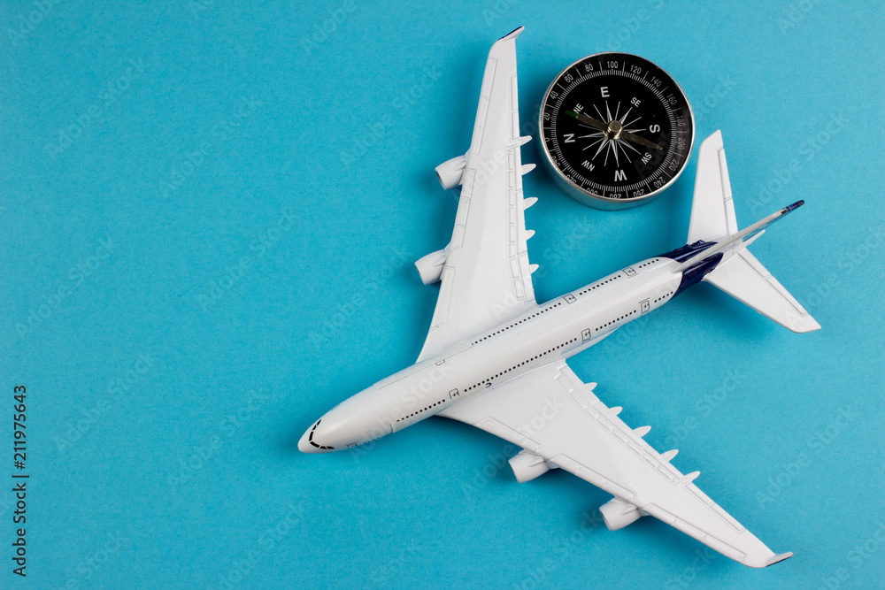 Poster travel concept with plane on color paper background. copy space for text and design