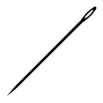 A black and white silhouette of a sewing needle
