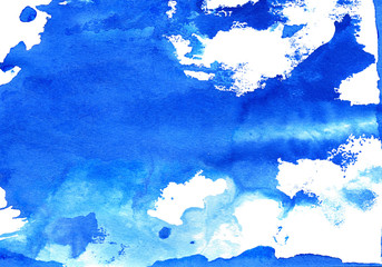 Blue paint stains texture. Ink blots isolated on white background. Abstract watercolor splashes