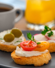 breakfast with bruschetta and coffe