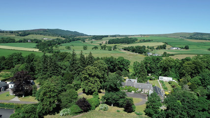 Fototapeta na wymiar Aerial image of Geilston Garden. A 200-year-old walled garden by the River Clyde