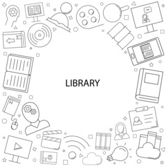 Vector Library and Online Library pattern. Library and Online Library seamless background
