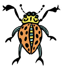 Hand drawn beetle watercolor illustration spring