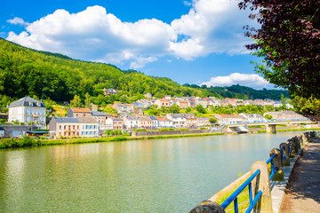 Scenic Meuse valley and Monthermé in French Ardennes, Region Grand Est, Champagne-Ardenne, France