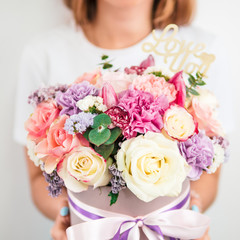 Beautiful bouquet in woman hand