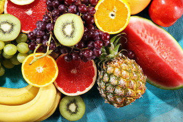 Fresh organic fruits background. Healthy eating concept.
