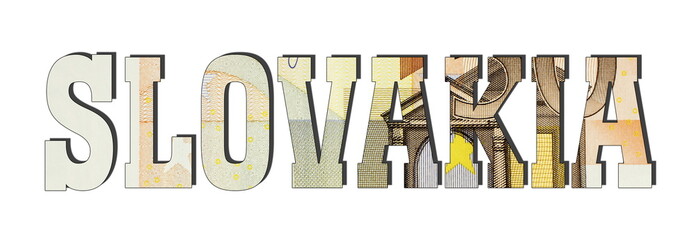 Slovakia Euro banknotes. Money texture. Isolated on white background. Currencie of the European Union