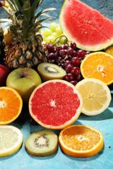 Fresh organic fruits background. Healthy eating concept.