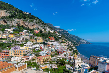 Panoramic view of the town of Positano at  Amalfi Coast, Italy.