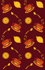 Seamless pattern. Tea drinking