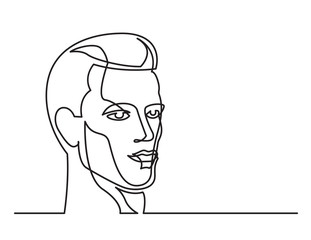 continuous line drawing of handsome man on white background