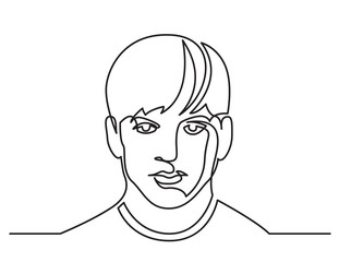 continuous line drawing of young man on white background