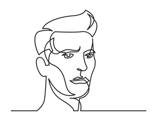 continuous line drawing of serious man portrait on white background