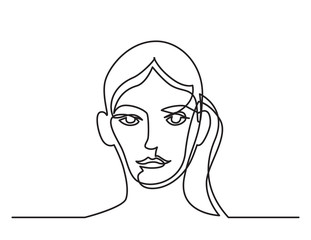 continuous line drawing of woman portrait on white background