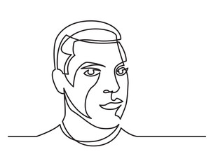 continuous line drawing of young man portrait on white background
