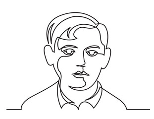 continuous line drawing of boy portrait on white background