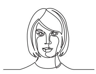 continuous line drawing of confident woman portrait on white background