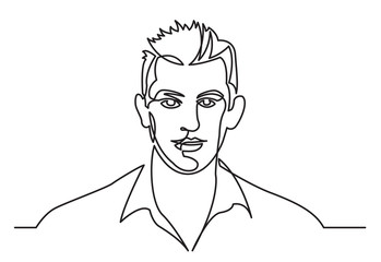 continuous line drawing of man in shirt on white background