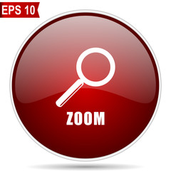 Zoom cherry red glossy round web vector icon. Editable simple circle modern design internet button on white background.