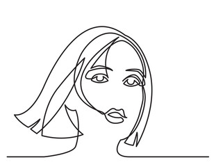 continuous line drawing of romantic woman portrait on white background