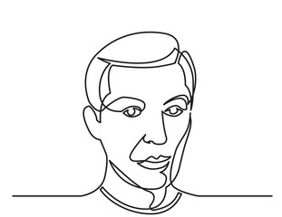 continuous line drawing of thinking man portrait on white background