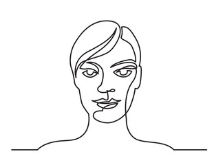 continuous line drawing of woman with short hair on white background
