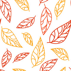 Orange and yellow leaves on a white background. Seamless Pattern