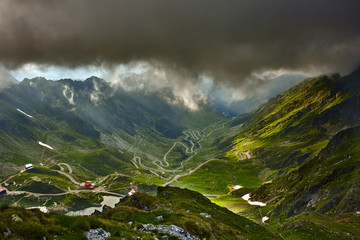 Mountains and winding road before storm