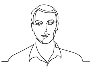 continuous line drawing of positive man portrait on white background