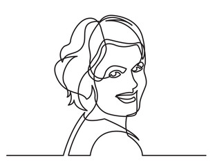 continuous line drawing of happy woman on white background