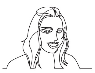 continuous line drawing of smiling woman looking good on white background