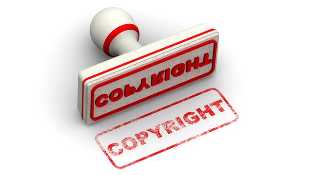 Copyright. The stamp leaves a red imprint COPYRIGHT on white surface. Footage video