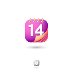 Calendar icon, UI. Organizer or diary emblem. Dates and numbers icons. Rounded square symbol with shadow on a white background. Web button. Monochrome option.