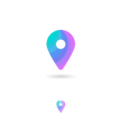 Map marker, UI icon. Pin, location, navigation pictogram. Pin symbol with shadow on a white background. Web icon. Contour option.