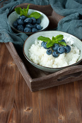 Rice pudding with cherry sauce