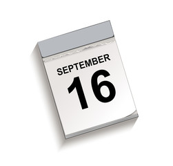Kalender, Abreißkalender mit Datum 16 September 
Vektor Illustration isoliert auf weißem Hintergrund