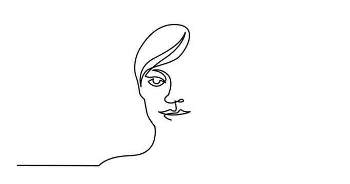 Animation of continuous line drawing of woman with short hair
