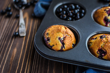 Homemade delicious muffins with fresh berries 