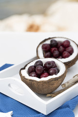 Morning on the beach with coconut dessert