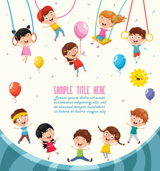 Vector Illustration Of Children Swinging - obrazy, fototapety, plakaty