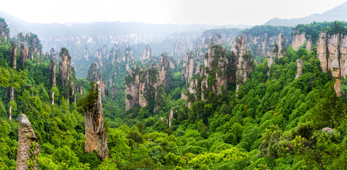 Beautiful panorama of karst mountains in Zhiangjiajie National Park, China
