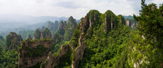 Beautiful panorama of karst mountains in Zhiangjiajie National Park, China