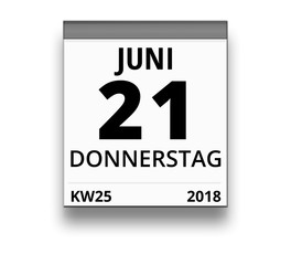 Kalender für Donnerstag, 21. JUNI 2018 (Woche 25)