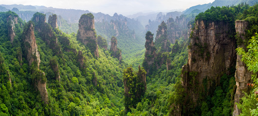 Beautiful panorama of karst mountains in Zhiangjiajie National Park, China