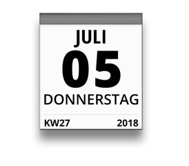 Kalender für Donnerstag, 5. JULI 2018 (Woche 27)