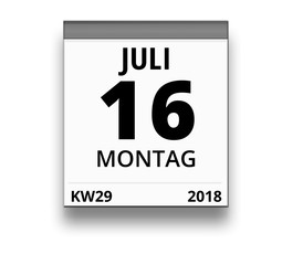 Kalender für Montag, 16. JULI 2018 (Woche 29)