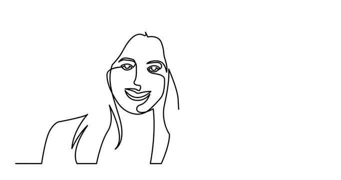 Animation of continuous line drawing of smiling happy woman