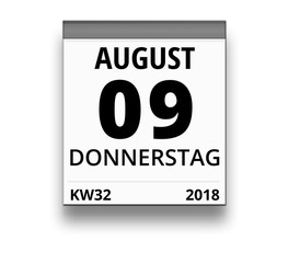 Kalender für Donnerstag, 9. AUGUST 2018 (Woche 32)